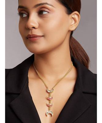 Gold Plated Chain Necklace With Hydro Rubies 1