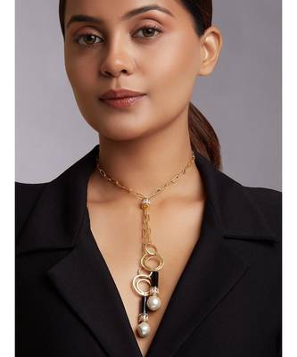 Gold Plated Necklace With Grey Baroque Pearls 1
