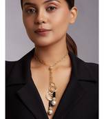 Gold Plated Necklace With Grey Baroque Pearls