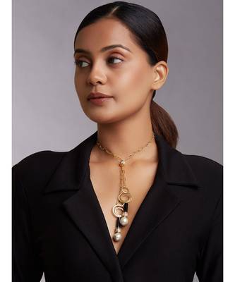 Gold Plated Necklace With Grey Baroque Pearls 2