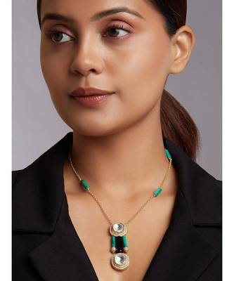 Gold Plated Necklace With Green Jade Pipes 1