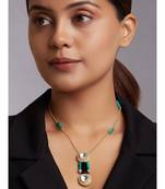 Gold Plated Necklace With Green Jade Pipes