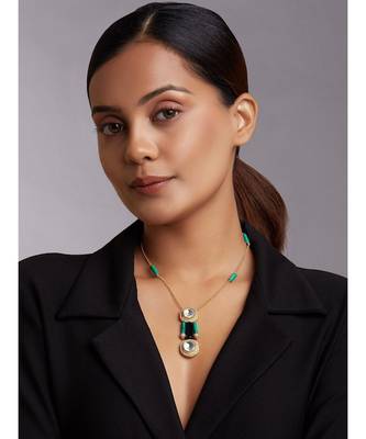 Gold Plated Necklace With Green Jade Pipes 2