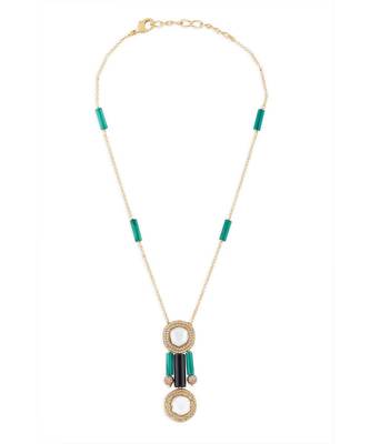 Gold Plated Necklace With Green Jade Pipes 3