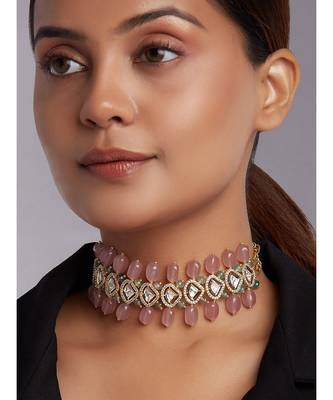 Beaded Choker With Pink Jade Tumbles 1