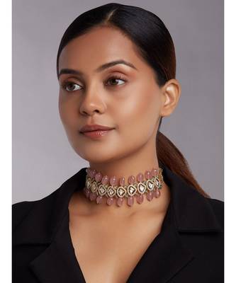 Beaded Choker With Pink Jade Tumbles 2