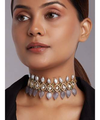 Cubic Zirconia Choker With Grey Fresh Water Pearls 1