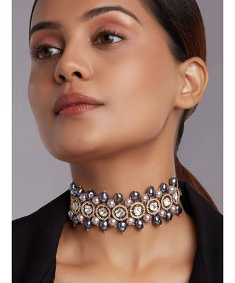 Micron Gold Plated Choker With Grey Fresh Water Pearls 1
