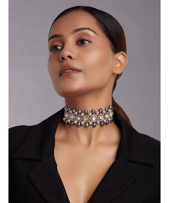 Micron Gold Plated Choker With Grey Fresh Water Pearls 2
