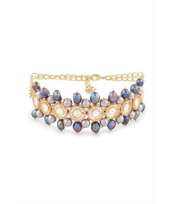 Micron Gold Plated Choker With Grey Fresh Water Pearls 3