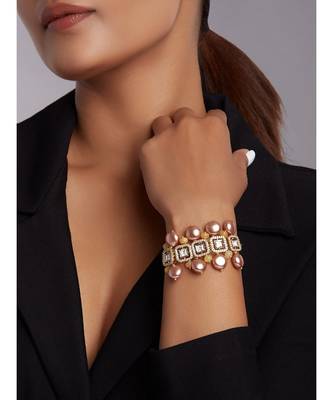 Hydro Mozanite Polki Bracelet With Brown Pearls 1
