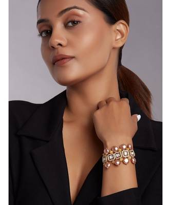 Hydro Mozanite Polki Bracelet With Brown Pearls 2