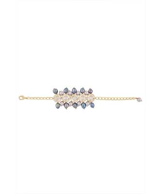 Hydro Mozanite Polki Bracelet With Grey Fresh Water Pearls 3