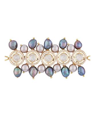 Hydro Mozanite Polki Bracelet With Grey Fresh Water Pearls 4