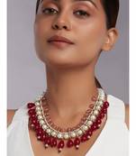 Shell Pearl Necklace With Red Onyx Drops