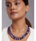 Grey Shell Pearl Necklace With Amethyst Tumbles