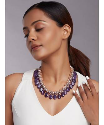 Grey Shell Pearl Necklace With Amethyst Tumbles 2