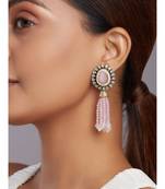 Pink Monalisa Beaded Drop Earrings With Pink Carved Agate