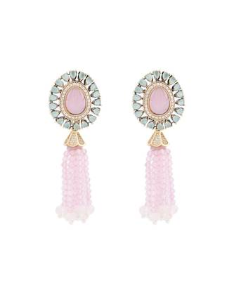 Pink Monalisa Beaded Drop Earrings With Pink Carved Agate 3