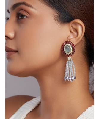 Grey Monalisa Beaded Drop Earrings With Hydro Red Rubies 1