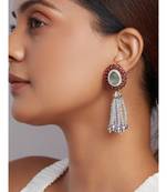 Grey Monalisa Beaded Drop Earrings With Hydro Red Rubies