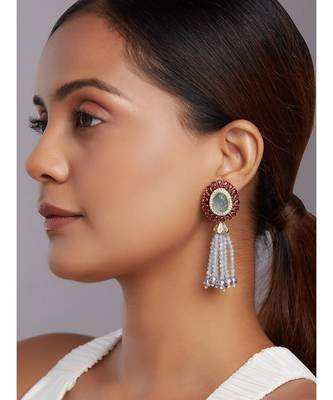 Grey Monalisa Beaded Drop Earrings With Hydro Red Rubies 2