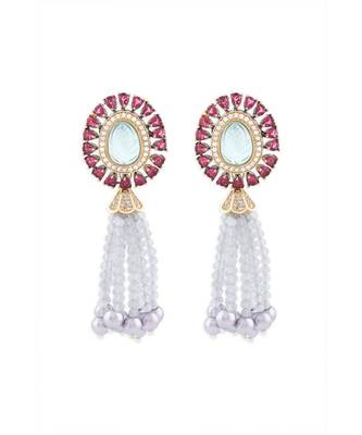 Grey Monalisa Beaded Drop Earrings With Hydro Red Rubies 3