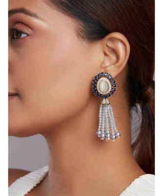 Grey Monalisa Beaded Drop Earrings With Hydro Blue Sapphires 1