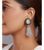 Grey Monalisa Beaded Drop Earrings With Hydro Blue Sapphires