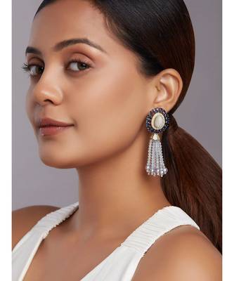 Grey Monalisa Beaded Drop Earrings With Hydro Blue Sapphires 2