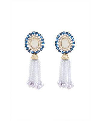Grey Monalisa Beaded Drop Earrings With Hydro Blue Sapphires 3