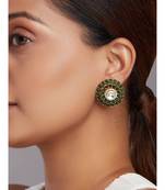 Hydro Mozanite Polki Stud Earrings With Hydro Emeralds