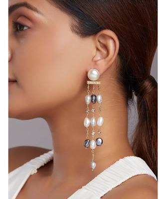 White & Grey Pearl Dangler Earrings 1