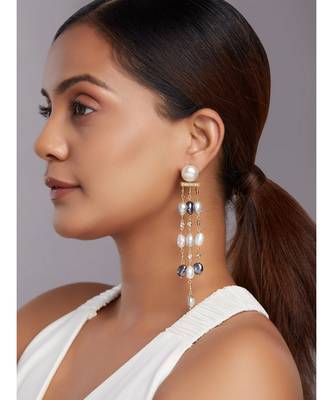 White & Grey Pearl Dangler Earrings 2