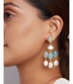 Blue Agate Drop Earrings With Fresh Water Pearls