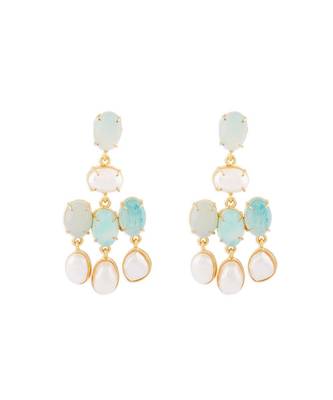 Blue Agate Drop Earrings With Fresh Water Pearls 3