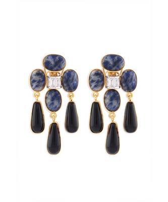 Black Onyx Drop Earrings With Blue Lapis Beads 3