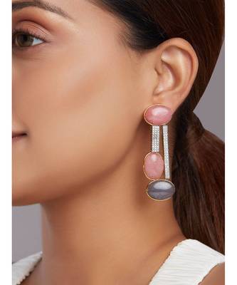 Jade Beaded Drop Earrings With Cubic Zirconia 1