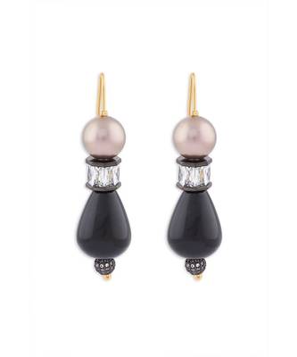 Black Onyx Drop Earrings With Shell Pearls 3