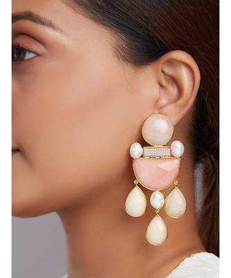 Rose Quartz Drop Earrings With Fresh Water Pearls 1