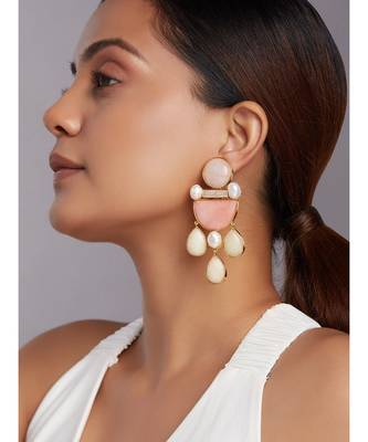 Rose Quartz Drop Earrings With Fresh Water Pearls 2