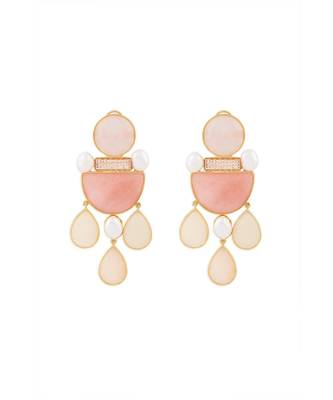 Rose Quartz Drop Earrings With Fresh Water Pearls 3