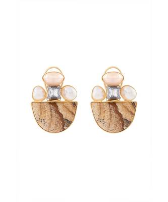 Agate Drop Earrings With Fresh Water Pearls 3