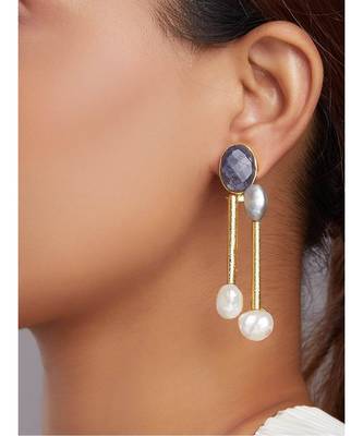 Blue Jade Drop Earrings With Fresh Water Pearls 1