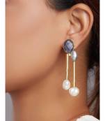 Blue Jade Drop Earrings With Fresh Water Pearls