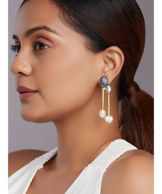 Blue Jade Drop Earrings With Fresh Water Pearls 2