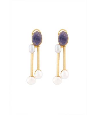 Blue Jade Drop Earrings With Fresh Water Pearls 3