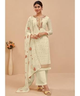 Cream Georgette Pakistani Salwar Kameez 1