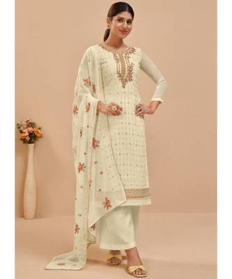 Cream Georgette Pakistani Salwar Kameez 2
