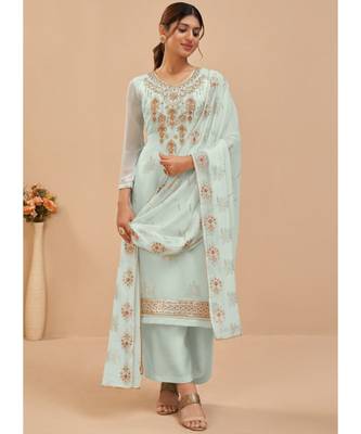 Sky Blue Georgette Pakistani Salwar Kameez 1